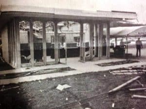 Photo shows damage to the Dowelltown Branch of DeKalb County Bank & Trust Company after the storm 50 years ago