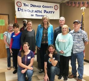 Members of the DeKalb County Democratic Party’s Executive Committee pictured with U.S. Senate candidate Gloria Johnson after campaign event in Smithville Saturday. Kneeling: Karley Thompson and Jonathan Bradley (local party chairman); Standing left to right Teresa Miller, Donna Comer, Lucas Antoniak, Tecia Puckett Pryor, State Representative and U.S. Senate Candidate Gloria Johnson, Jeff Law, Deborah Goodwin, and Bill Luton