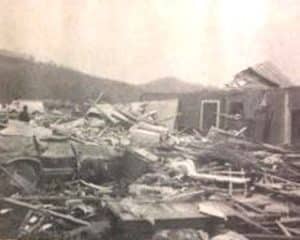 Tornado damage to the home of Glenn Coffee 50 years ago