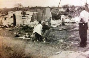 Tornado damage to the Mildred Corley home 50 years ago