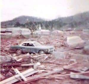 Another view of the school and church after the storm 50 years ago