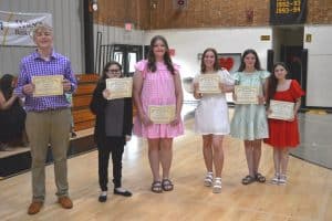 Academic winners were left to right; Drew Cook, Jaiden Tramel, Millie Barton, Sophie Desimone, Autumn Crook, and Katie Beth Swearinger.