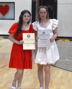 Katie Beth Swearinger had the most Jr. Beta service hours in 8th grade with 55.75 and Lucy Moore (right) had the most hours earned for an 8th grader since joining in 6th grade with 136.75.
