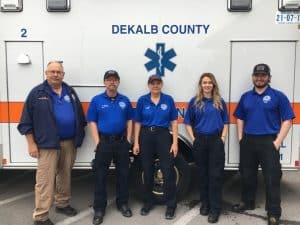 May 19-25 is Emergency Medical Services Week. Pictured here with Director Hoyte Hale are members of the DeKalb EMS A-SHIFT: (left to right) Director Hoyte Hale (EMT-P), Supervisor Tony Williams (EMT-P), Donna Melton (AEMT), Keely Ping (AEMT), Nathanial Brannen (EMT-P)
