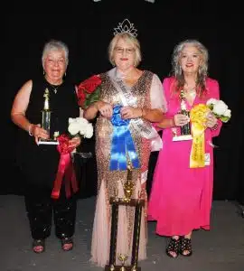 DeKalb County Fair’s Senior Queen Pageant: Pictured left to right: First runner up- 77year-old Margie Ann Williams of Alexandria; Senior Queen-59 year-old Tammy West of Smithville; and Second runner up- 57 year-old Teresa Faye Winchester Stanley of Smithville
