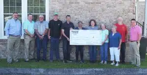 Pictured from left are Ryan Magness- DeKalb Farm Bureau Agent, Chris Griffith- DeKalb Farm Bureau Agent, Jimmy Womack- DeKalb Farm Bureau Board member, Luke Magness- DeKalb Farmers Co-op member, Clark Adcock- DeKalb Farm Bureau Board member, Cathy Officer-DeKalb Farm Bureau Board member- Mary Hooper, Hilda Oakley, Patty Zornow & John Hummer- God’s Food Pantry, and Bradley Locke-DeKalb Farm Bureau Agency Manager.