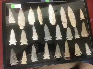 Display of Native American archaic points believed to be up to 6,000 years old collected from DeKalb and other counties to be shown during Native American Artifacts Show Saturday, July 27 at County Complex starting at 8 a.m.