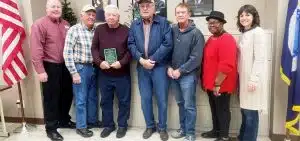 Robert “Bob” Melton of Cannon County has been honored for his service to the Farm Service Agency as a county committee member for 9 years of consecutive service. Pictured left to right Donny Green, Grant Williams, Bob Melton, Jimmy Womack, Terry Young, Mary Sanders, and Leigh Fuson