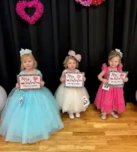 Valentine Pageant Optional Winners (age 25- 48-months) left to right: Sydney Ann Barrett of Smithville (People’s Choice), Elsie Pearl Paschal of Alexandria (Prettiest Smile), and Olivia Grace Jones of Smithville (Prettiest Eyes, Hair, Attire, and Most Photogenic)