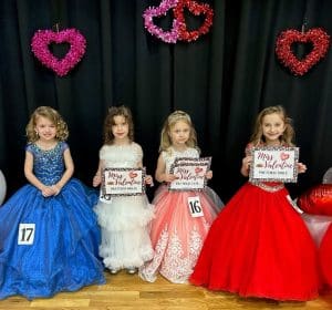 Valentine Pageant Optional winners (age 4-6) left to right: Elliott Quinn Prichard of Smithville (Prettiest Hair), Peaches Bond of Smithville (Prettiest Attire), Taylor Elizabeth Bias of Smithville (Prettiest Eyes and Most Photogenic), Eloise Hendrix of Dowelltown (Prettiest Smile)