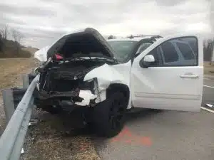 Two people were seriously injured in a crash this morning (Thursday) at the intersection of Highway 56 south and Turner Road. According to Trooper Chris Delong of the Tennessee Highway Patrol a 16 year old Smithville girl was driving a red Chevy Monte Carlo when she pulled left from Turner Road onto Highway 56 and into the path of a southbound Chevy Tahoe (shown here), driven by 22 year old Katey Urbina of Smithville. Both were taken by ground ambulance to the hospital. The teen was later taken to Vanderbilt hospital.