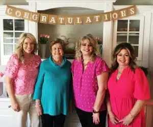 Surprise, Surprise! After more than 30 years as a realtor in DeKalb County, Betty Lattimore of the Real Estate Team retired last fall and she was treated to a surprise retirement reception in her honor Tuesday afternoon at the home of Gina Denman in Smithville. Pictured left to right: Deddie Johnson (daughter), Betty Lattimore, Dana Turner (daughter), and friend Gina Denman