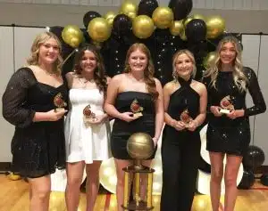 2024-25 DCHS Girls Basketball Team Banquet Award Winners: left to right-Lillie Grace Young, Brooklyn Fuson, Avery Agee, Caroline Crook, and Chloe VanVranken. Not Pictured-Allie Melton