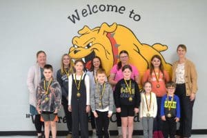 DWS March Students of the Month pictured front row left to right are Tristen Lynn, Marley Pyburn, Landon Fuson, Madeline Hamlet, Madilyn Tipton, and Bryce Grisham. Back row left to right: Assistant Principal Cindy Snow, Mia Hall, Bradi Turney, Alivia Deyoung, Kalynn Lattimore, and Principal Sabrina Farler.