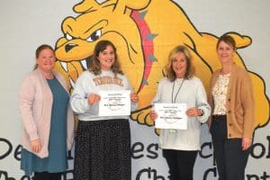 DWS March Teachers of the Month. Pictured left to right are Assistant Principal Cindy Snow, music teacher Hannah Bratton, 5th grade teacher Jeanna Caplinger, and Principal Sabrina Farler.