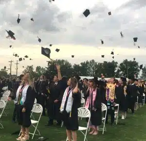 The 171 members of the DCHS Class of 2025 tossed their caps in celebration of their graduation Friday night