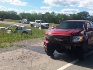 An elderly woman was airlifted after a two-vehicle crash Friday, May 23 on Highway 56 south near Turner Road.