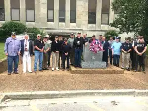 Veterans and others placed a wreath at the Veterans Memorial Monument at the Courthouse after a special observance on Memorial Day