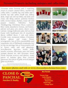 Close & Paschal personal property for may 31 auction