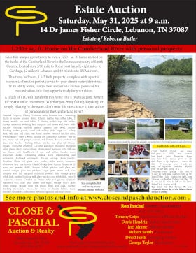 Close & Paschal flyer for may 31 auction