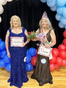 Miss Jamboree Pageant Winners in the age 50 plus category for ladies: Queen 58-year-old Teresa Winchester Stanley of Smithville (right). Her optional awards were for Prettiest Eyes and Hair. First Runner-up was 60-year-old Tammy West of Smithville (left). She also won for Prettiest Attire, Smile, People’s Choice, and Most Photogenic.