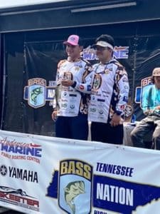 Local anglers Bill Stanton and Braeden Mangin with 1.98 pounds of bass recently competed in the two-day Tennessee State year-end Bass Fishing Championship
