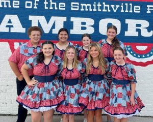 DeKalb Dancin’ Delights (left to right): (front row) Aubree Johnson, Charlotte Cripps, Kaylee Kent, Harmony Edwards (back row) Kylynn Dowell, Kaylee Moseley, Caroline Driver, Camille Barton